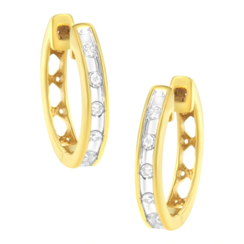 Haus of Brilliance 10K Yellow Gold Plated Diamond Accent Hoop Earrings